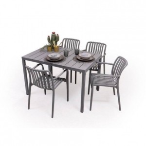 Conjunto de Jardín de Mesa Rectangular AMBAR y 4 Sillas con Brazos EMI en polipropileno