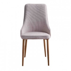 Silla de comedor QUEEN tapizada en tela y patas metálicas en acabado madera