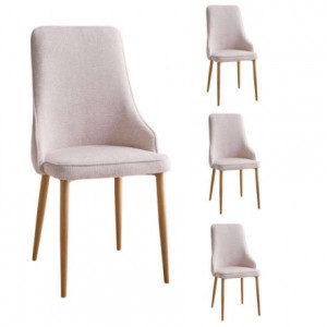 Pack de 4 sillas de comedor QUEEN, tapizadas en tela, patas metálicas en acabado madera