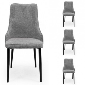 Pack de 4 sillas de comedor QUEEN, tapizadas en tela, patas metálicas en color negro