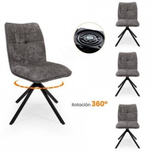 pack 4 Sillas Giratoria 360º LUNA Tapizada en Tela Beige o Gris – Patas Metálicas Negras