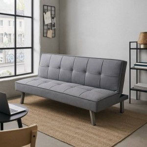 Sofá cama de 3 plazas apertura clic-clac KOHTAO tapizado en tela gris de 176 cm
