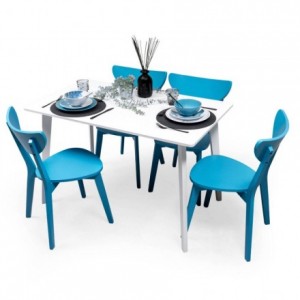 Conjunto de Comedor Nórdico WENDOVER – Mesa Blanca de 120x70 cm y 4 Sillas escandinavas de Madera lacada