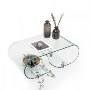 Mesa de centro con ruedas y cristal curvado de una pieza COFFEE TRANSPARENTE de 90x50x38 cm