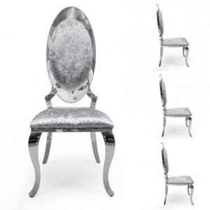 Pack de 4 Sillas de diseño elegante ISABEL II con inspiración isabelina, acabado cromado y tapizada en terciopelo gris.